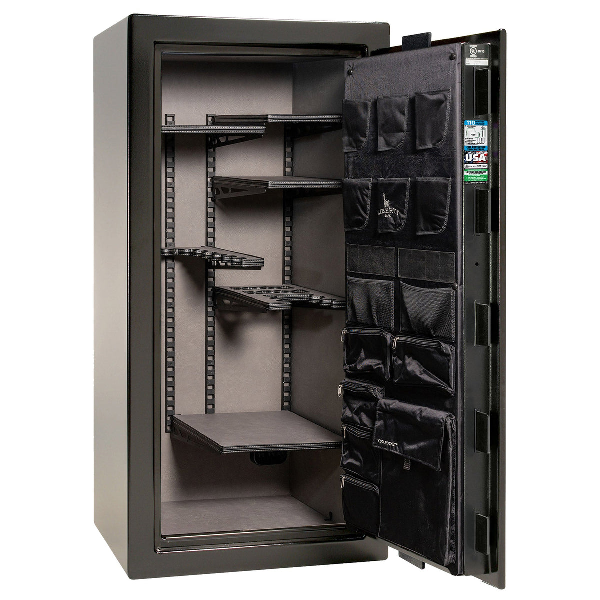 Franklin Series | Level 5 Security | 110 Minute Fire Protection | 29 | DIMENSIONS: 60.5&quot;(H) X 30&quot;(W) X 27.5&quot;(D*) | Textured Black | ProFlex Modular Shelving – Open Door Empty